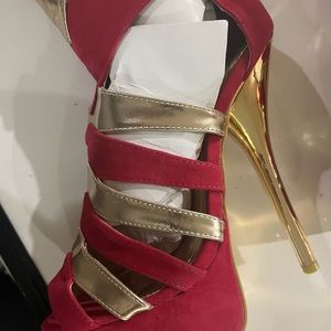 Vigo Foote Thigh High Gold and Red Stripper Boots